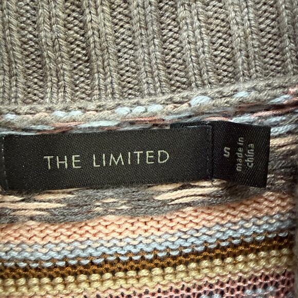 The Limited Sweater Vest Womens S Tan Pink Fair Isle Open Front Belted Cardigan - Picture 9 of 12